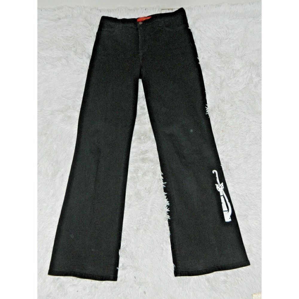 NYDJ Jeans Women's Size 6 Black Flared Leg Kitten Embroidery Slimming Catlady